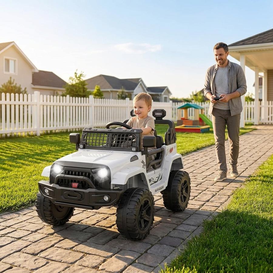 Hetoy 12V Ride-On Truck with Parent Remote in a backyard